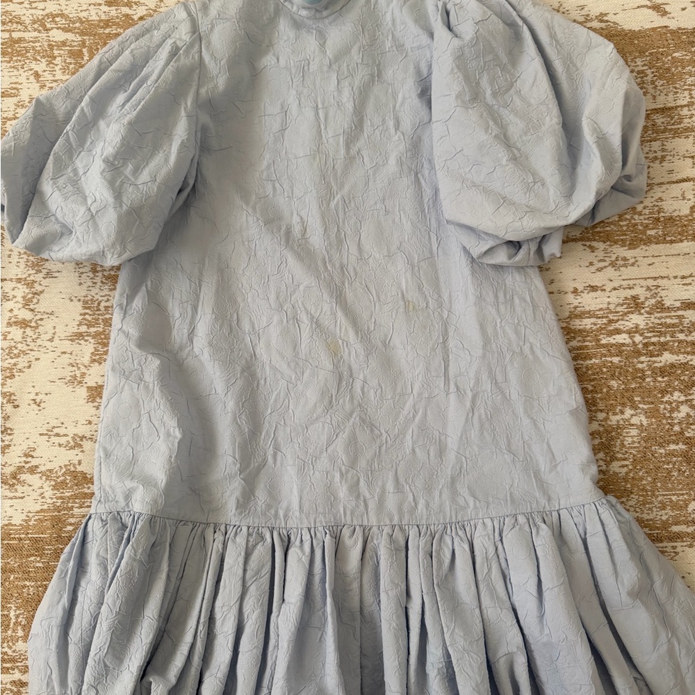 Elegant Light Blue Puff Sleeve Mini Dress